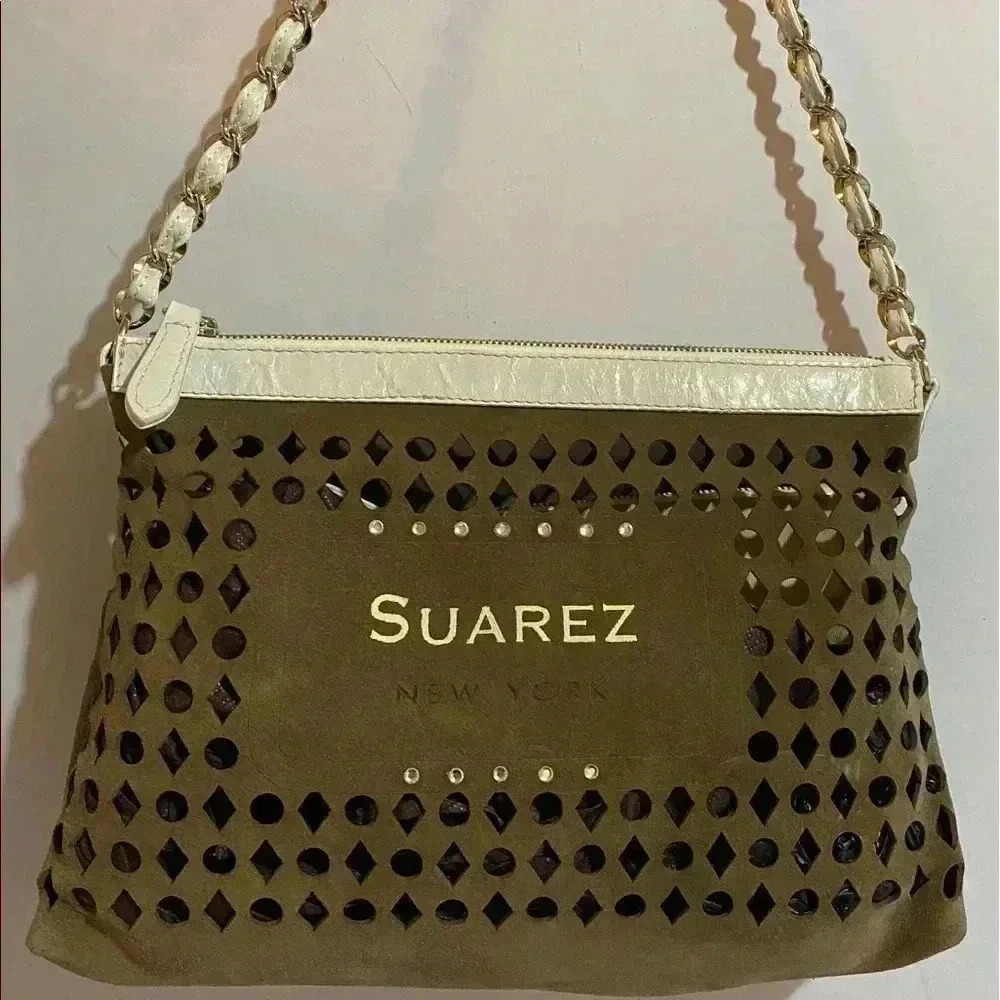 Suarez brown suede leather shoulder handbag